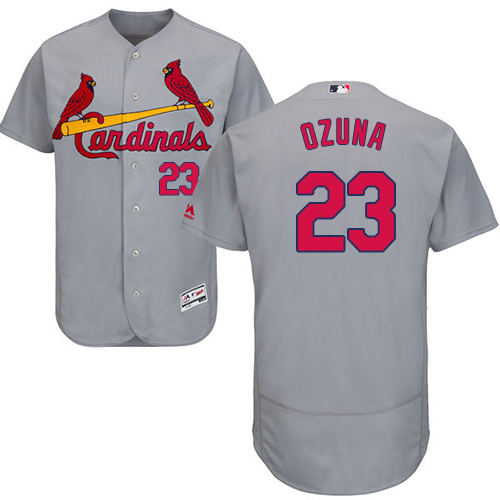 Cardinals #23 Marcell Ozuna Grey Flexbase Authentic Collection Stitched MLB Jersey - Click Image to Close